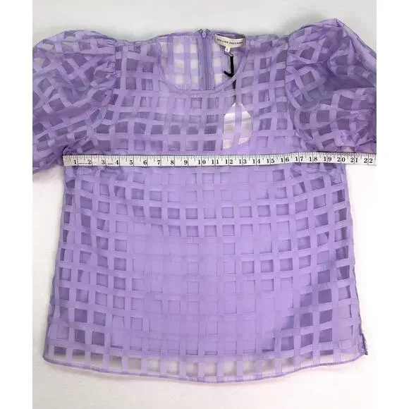NWT English Factory Sheer Windowpane Puff Sleeve Top Lilac Size L - Picture 12 of 13